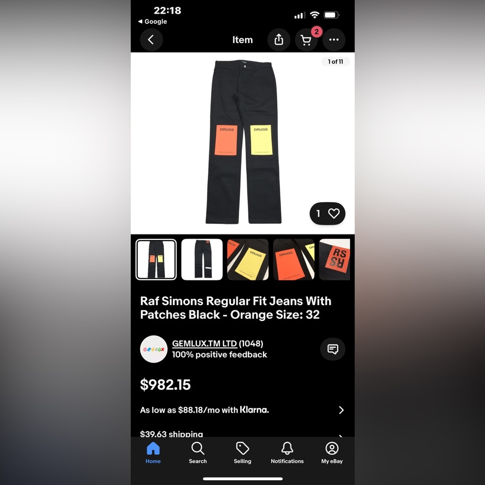 Raf Simons AW18 Black Drugs Patch Jeans